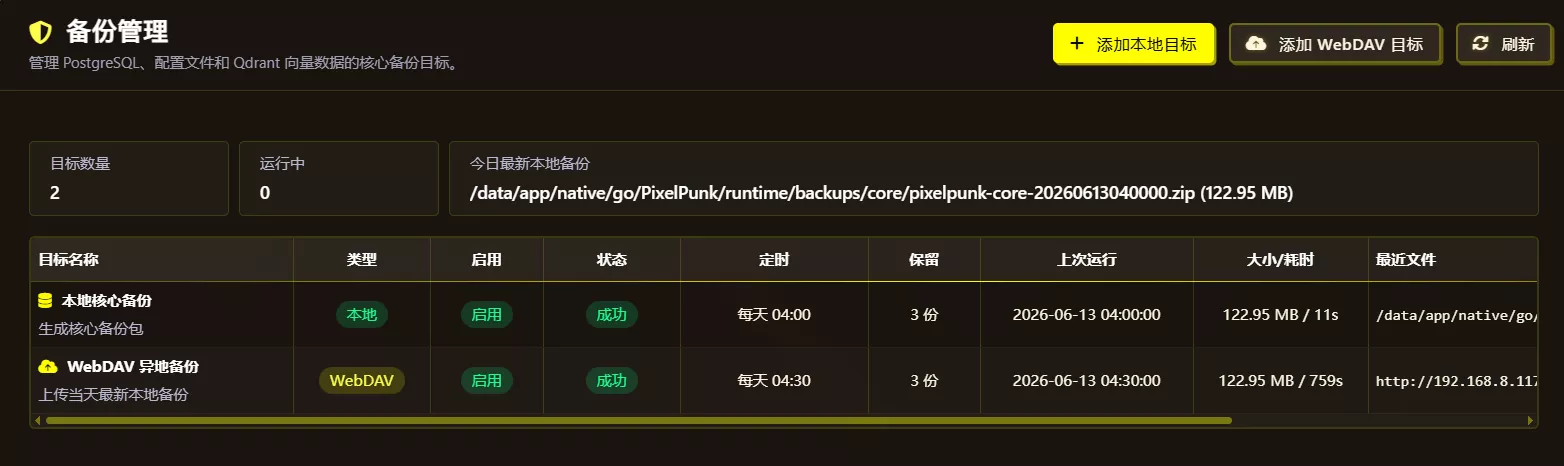 备份管理页面